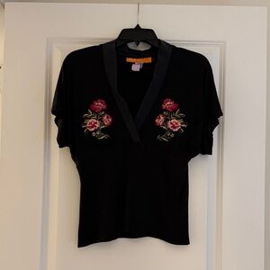 Cynthia Steffe Black Top with Floral embroidery